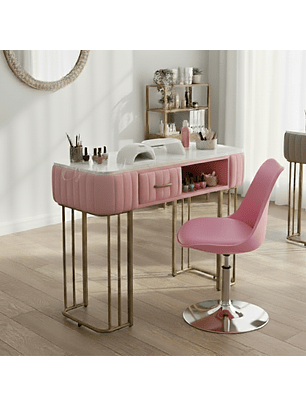 Set de Salón de Belleza Para Manicure Mesa Efecto Mármol y Silla Tulip