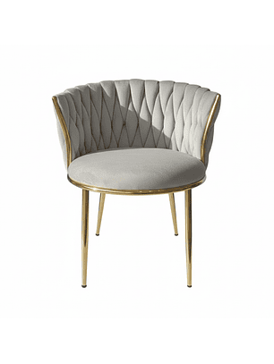 Silla fija Trenza de terciopelo Gris y Patas Doradas