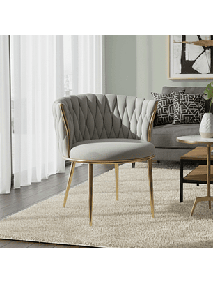 Silla fija Trenza de terciopelo Gris y Patas Doradas
