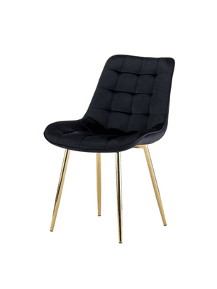 Silla Botón Terciopelo Negro Patas Doradas