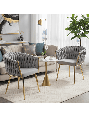 Set de Manicura 2 Sillas Fijas Tejido Base Dorada 