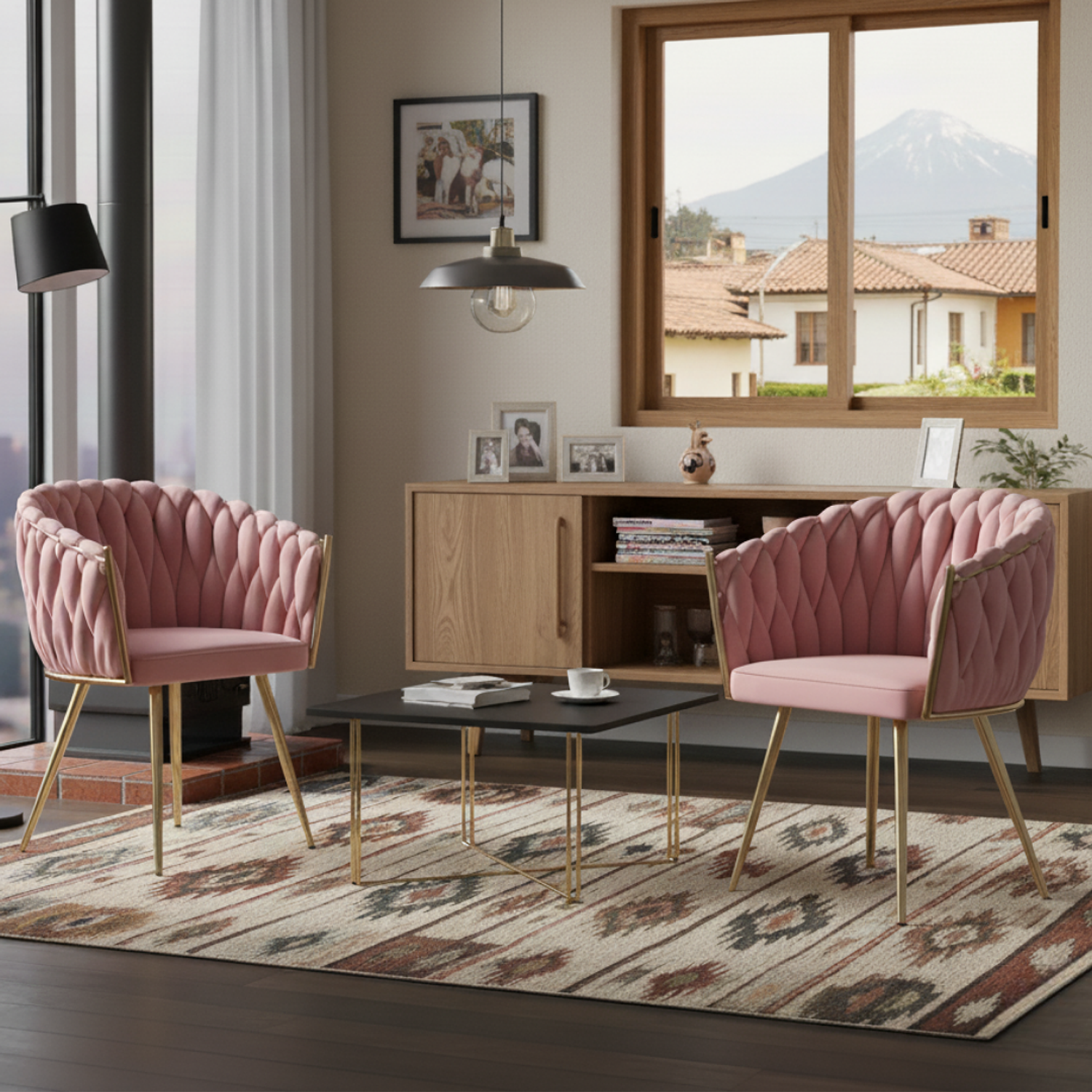 Set de Manicura 2 Sillas Fijas Tejido Base Dorada  4