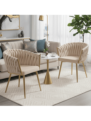 Set de Manicura 2 Sillas Fijas Tejido Base Dorada 