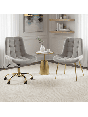 Set de Sillas Dúo Fija y Giratoria Terciopelo y Base Dorada
