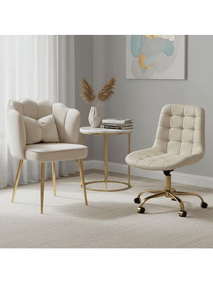 Set 2 Sillas Manicure Profesional Velvet  Silla Fija y Silla con Ruedas para Salón de Belleza