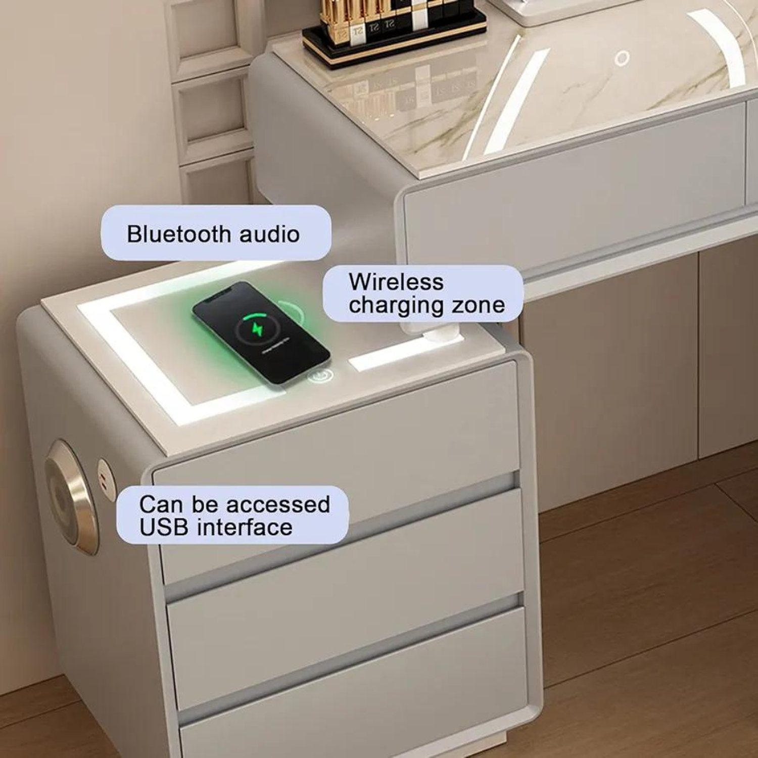 Tocador de Lujo Blanco con Luces Led y Parlante  3