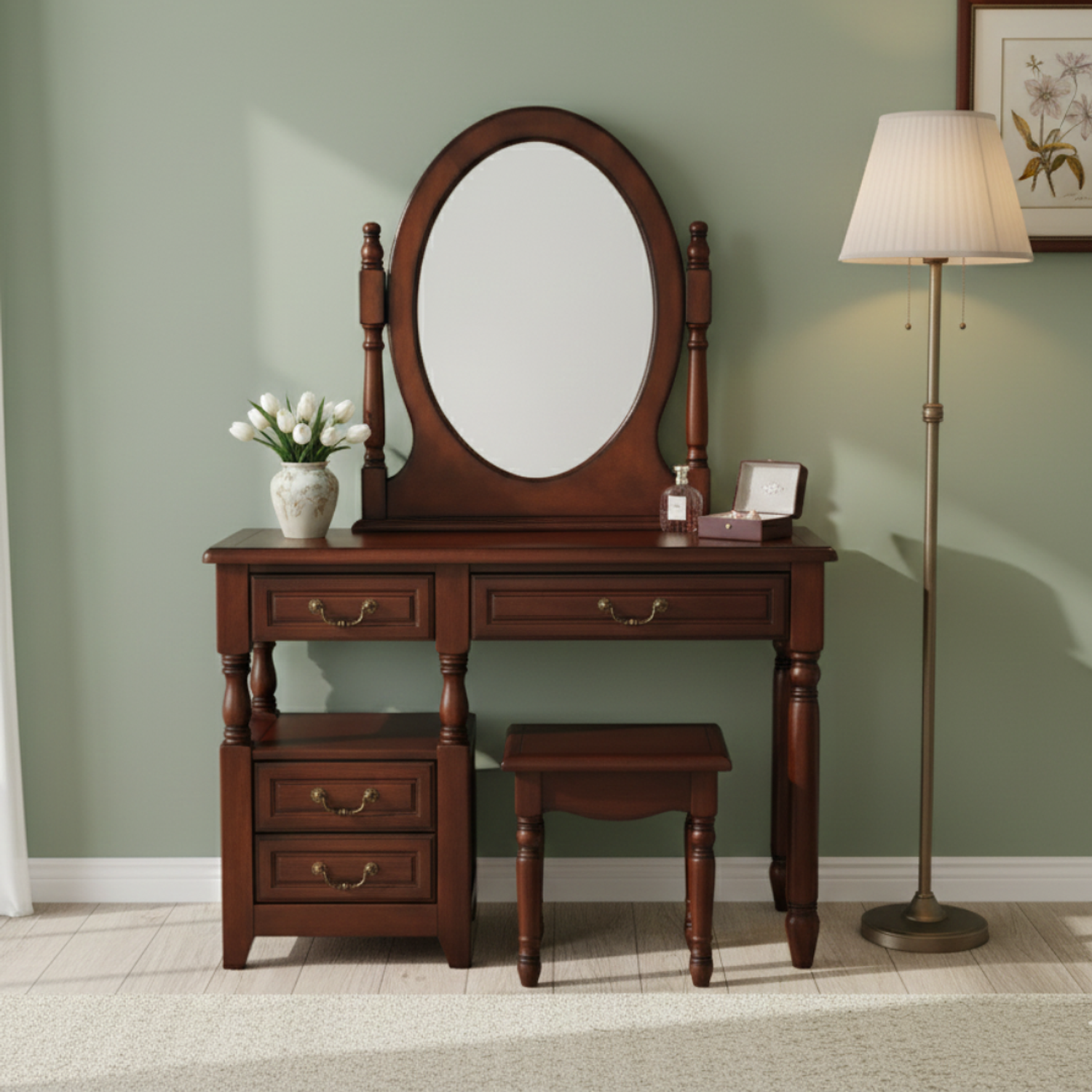 Tocador con Espejo Clasico Caoba  4