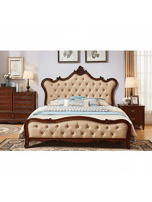 Cama Matrimonial con Tapizado Capitoné Beige