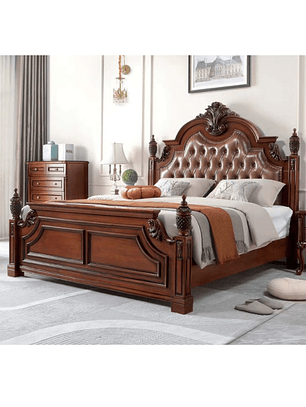 Cama Dos plazas con Tallado y Tapizado Capitoné 