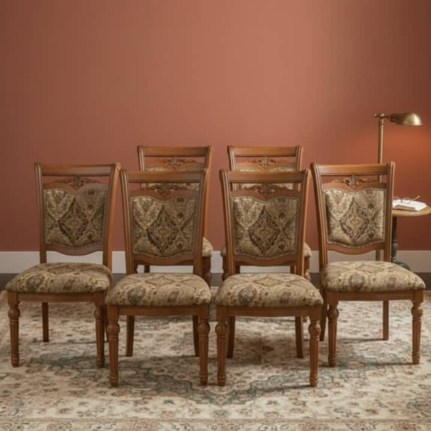 Pack de 6 Sillas de Comedor Ginebra con Asiento de Tela y detalle en Madera Americana 1