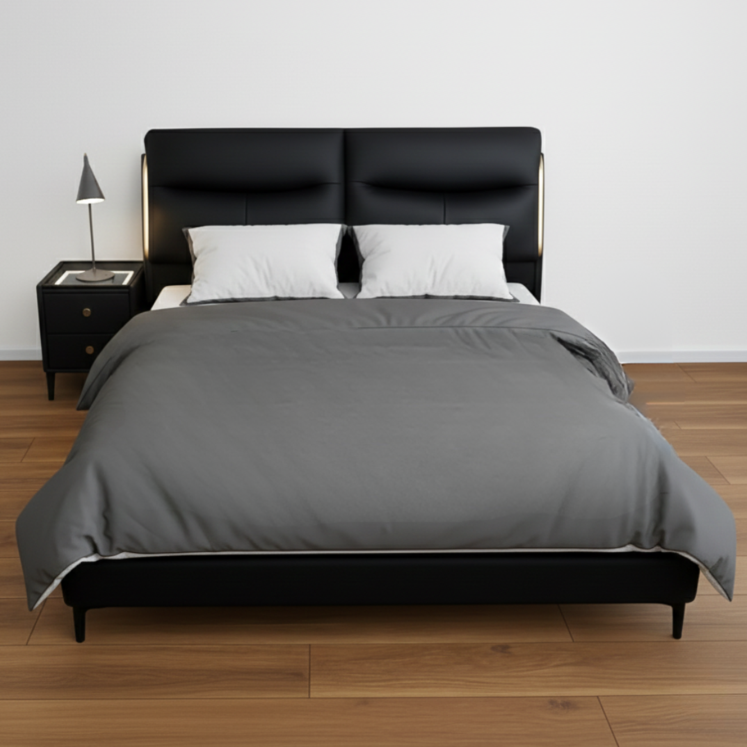 Cama Negro con Luces en Respaldo 2