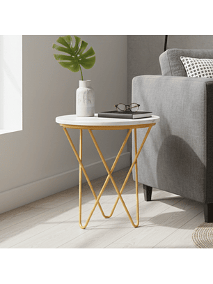 Mesa Lateral o Auxiliar 53×50 Patas Doradas Efecto Mármol