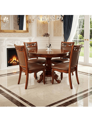 Comedor Ovalado Retráctil y 4 Sillas Madera Roble Americano