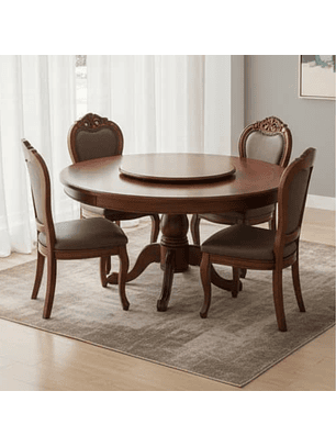 Comedor Redondo de 6 Sillas en Madera Roble Americano