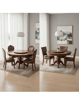 Comedor Redondo de 6 Sillas en Madera Roble Americano