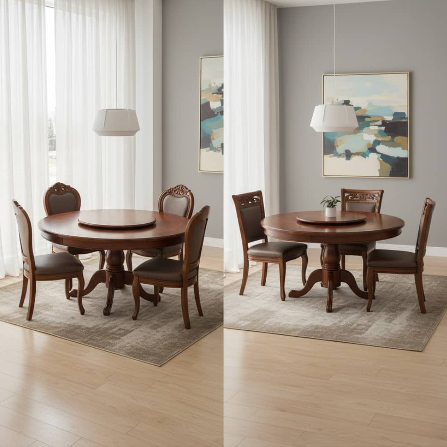 Comedor Redondo de 6 Sillas en Madera Roble Americano 1