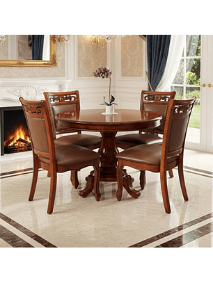 Comedor Redondo de 4 Sillas Madera Roble Americano