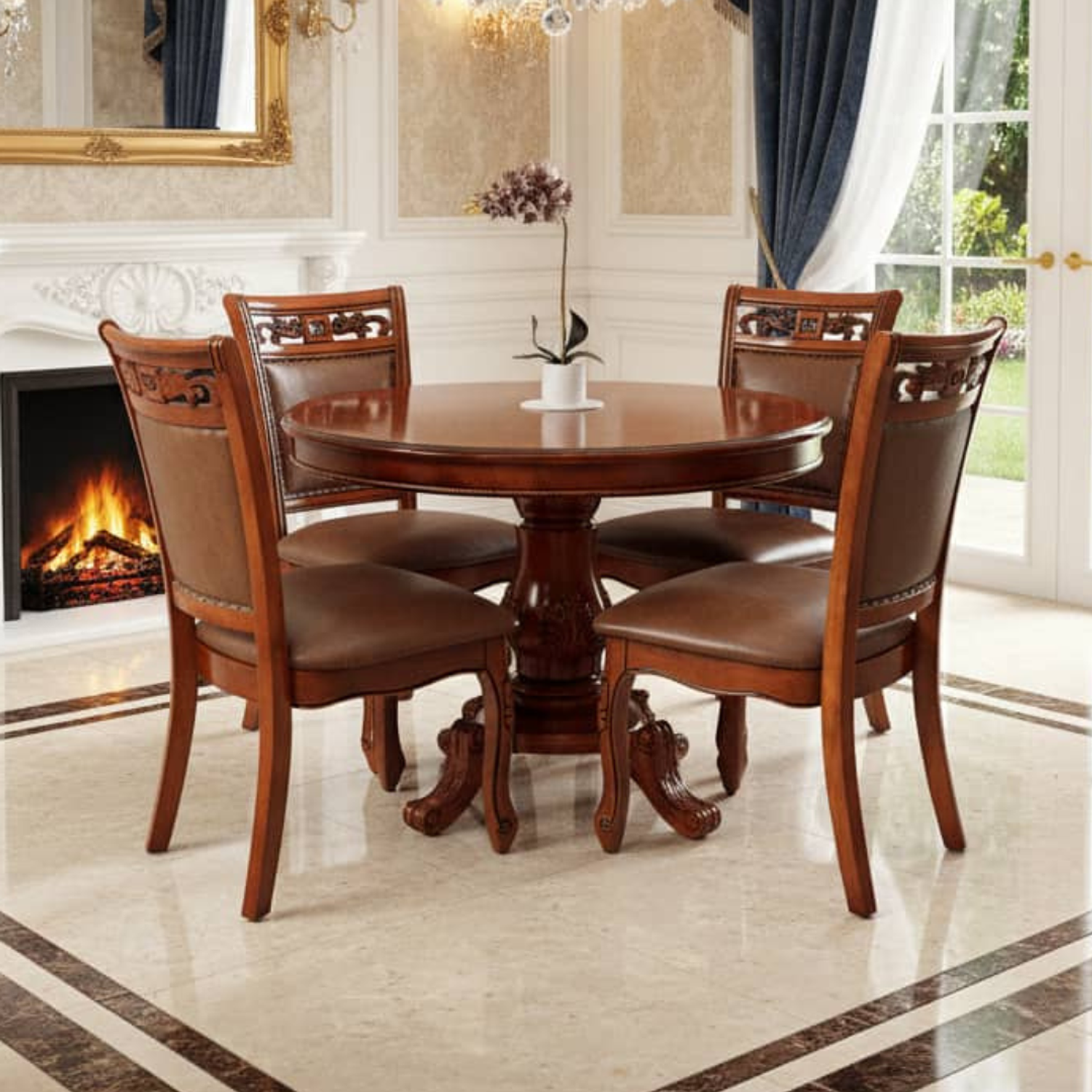 Comedor Redondo de 4 Sillas Madera Roble Americano 1