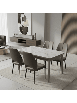 Comedor 4 Sillas Cubierta de Vidrio y Madera Extensible Anti Bacterial