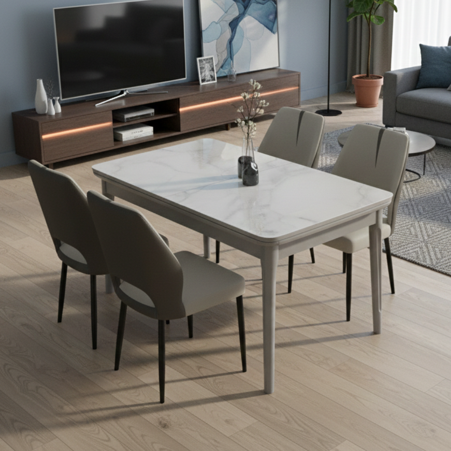 Comedor 4 Sillas Cubierta de Vidrio y Madera Extensible Anti Bacterial 2