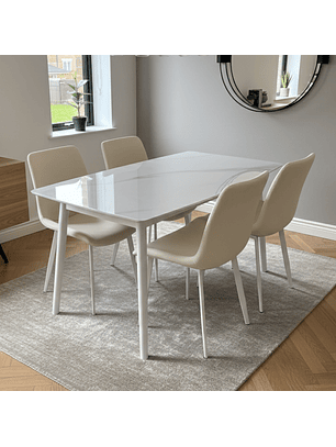 Juego de Comedor Blanco con 4 Sillas Color Beige