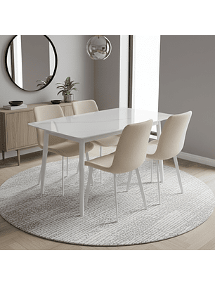Juego de Comedor Blanco con 4 Sillas Color Beige