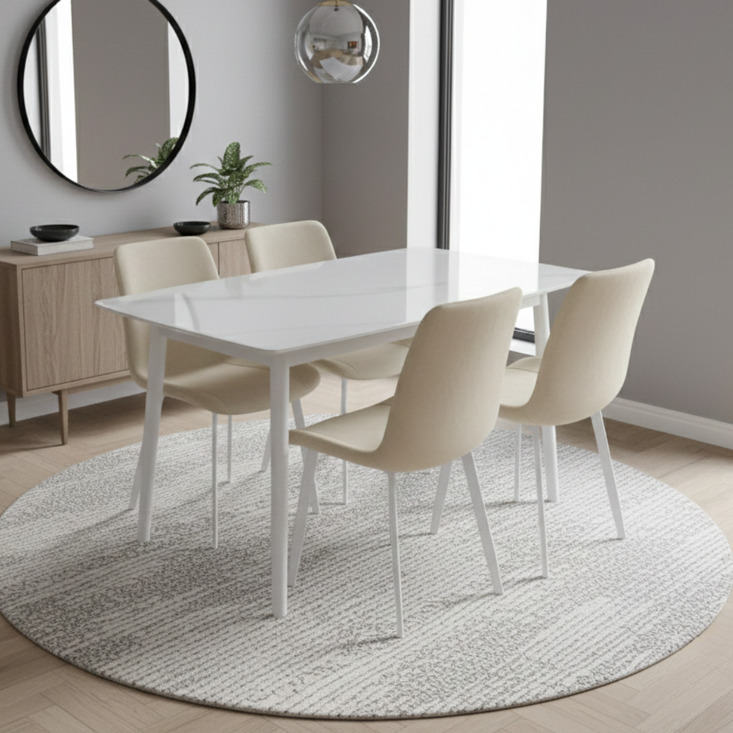 Juego de Comedor Blanco con 4 Sillas Color Beige 2