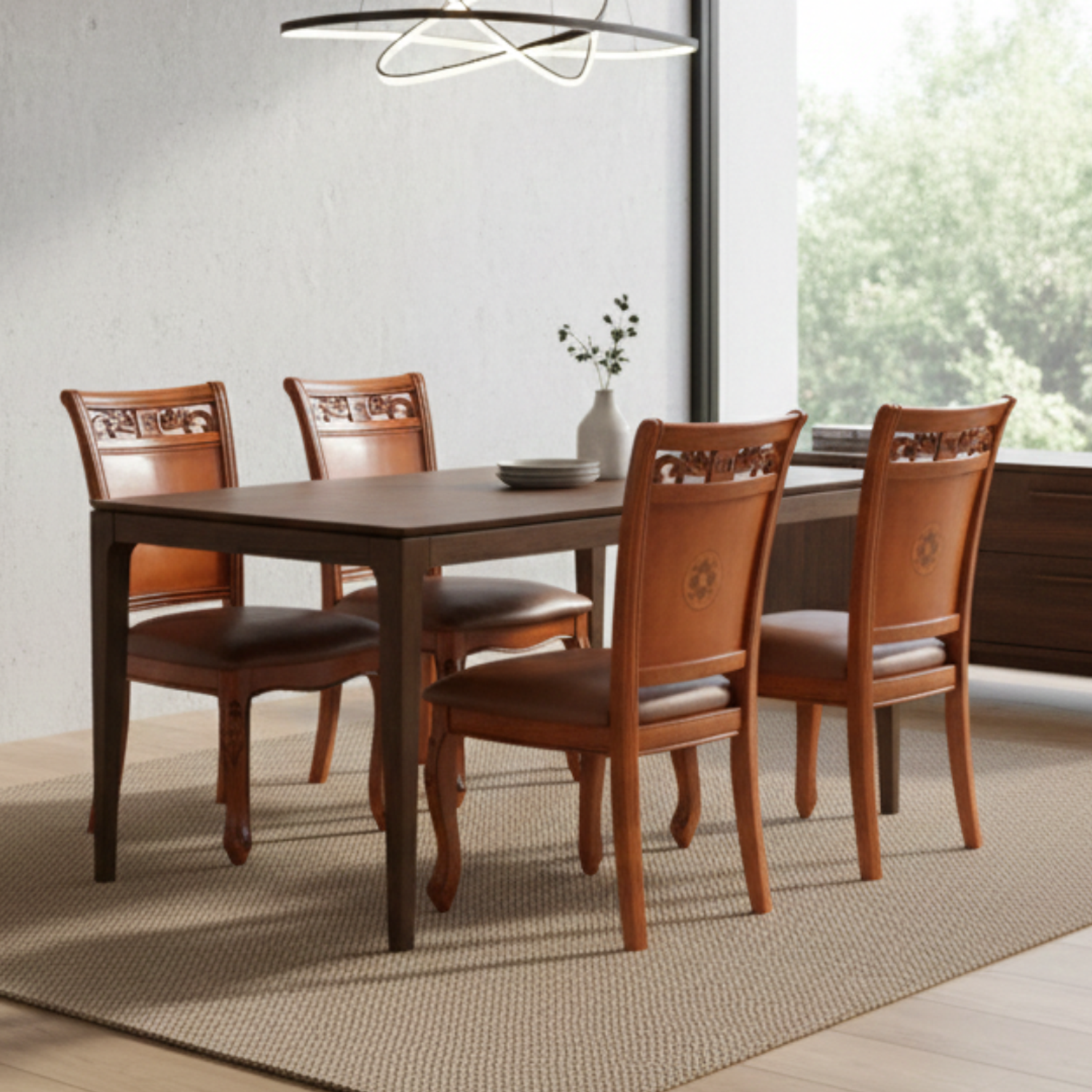 Juego de Comedor de Madera con 4 Sillas Tapizadas 1