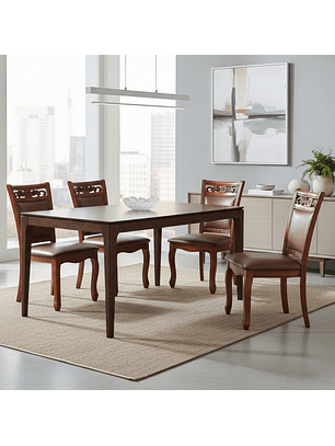 Juego de Comedor Color Caoba de 4 Sillas 