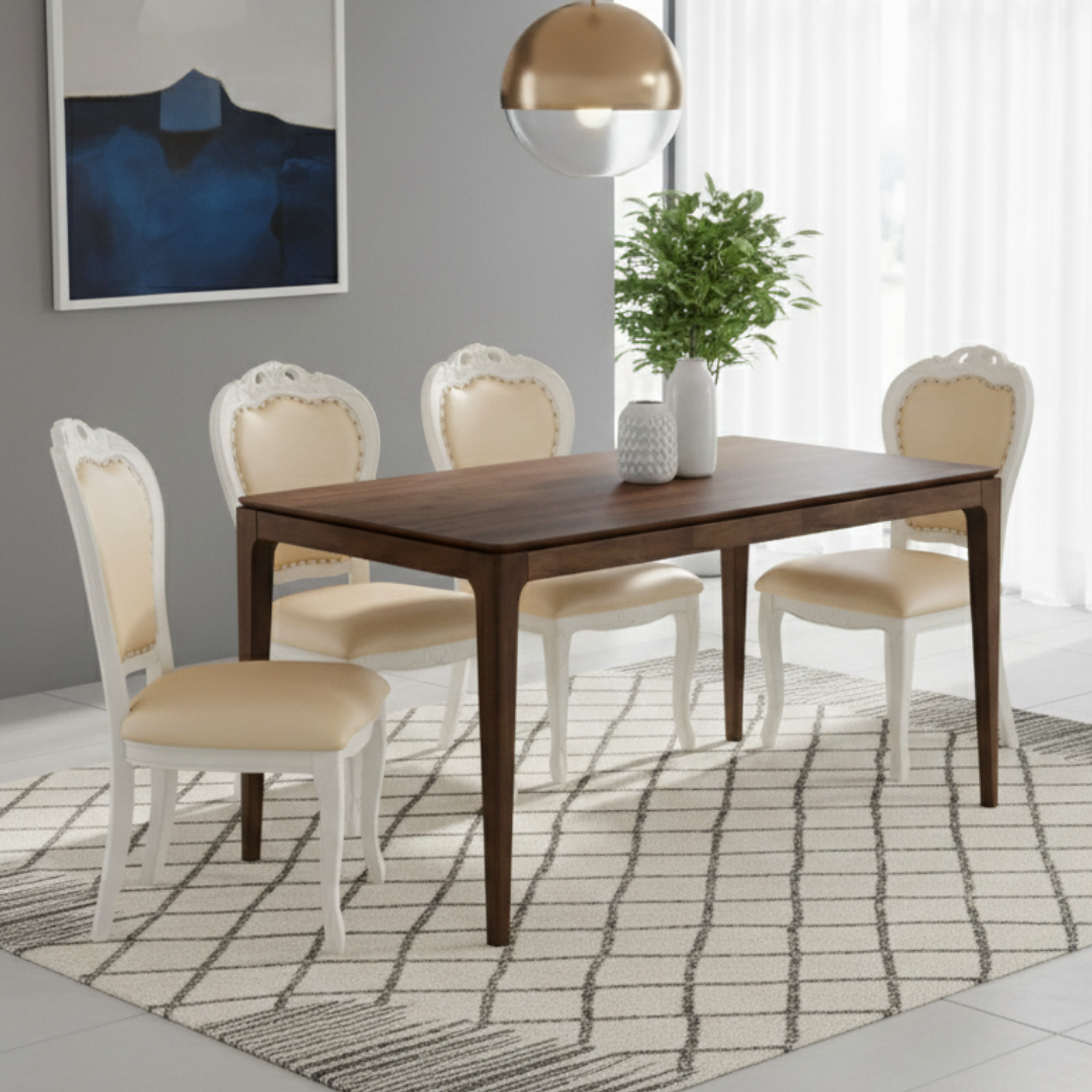 Juego de Comedor Tallado con 4 Sillas Color Blanco  6