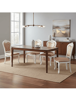 Juego de Comedor Clásico 4 Sillas Tapizadas Talladas