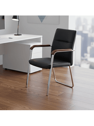 Sillas Visitas Oficina Negra de Eco Cuero Brazos de Madera