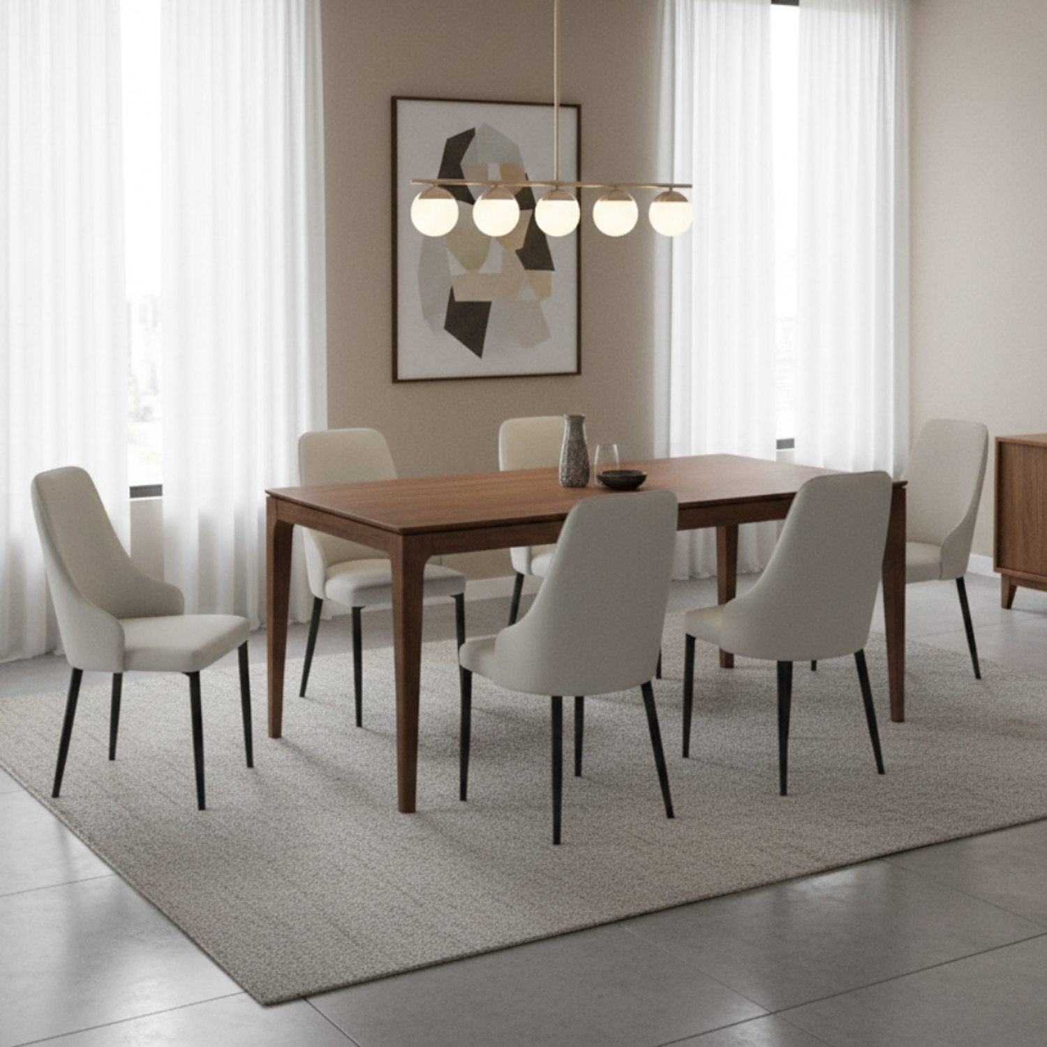 Juego de Comedor Moderno de Madera de 4 y 6 Sillas Tapizada  8