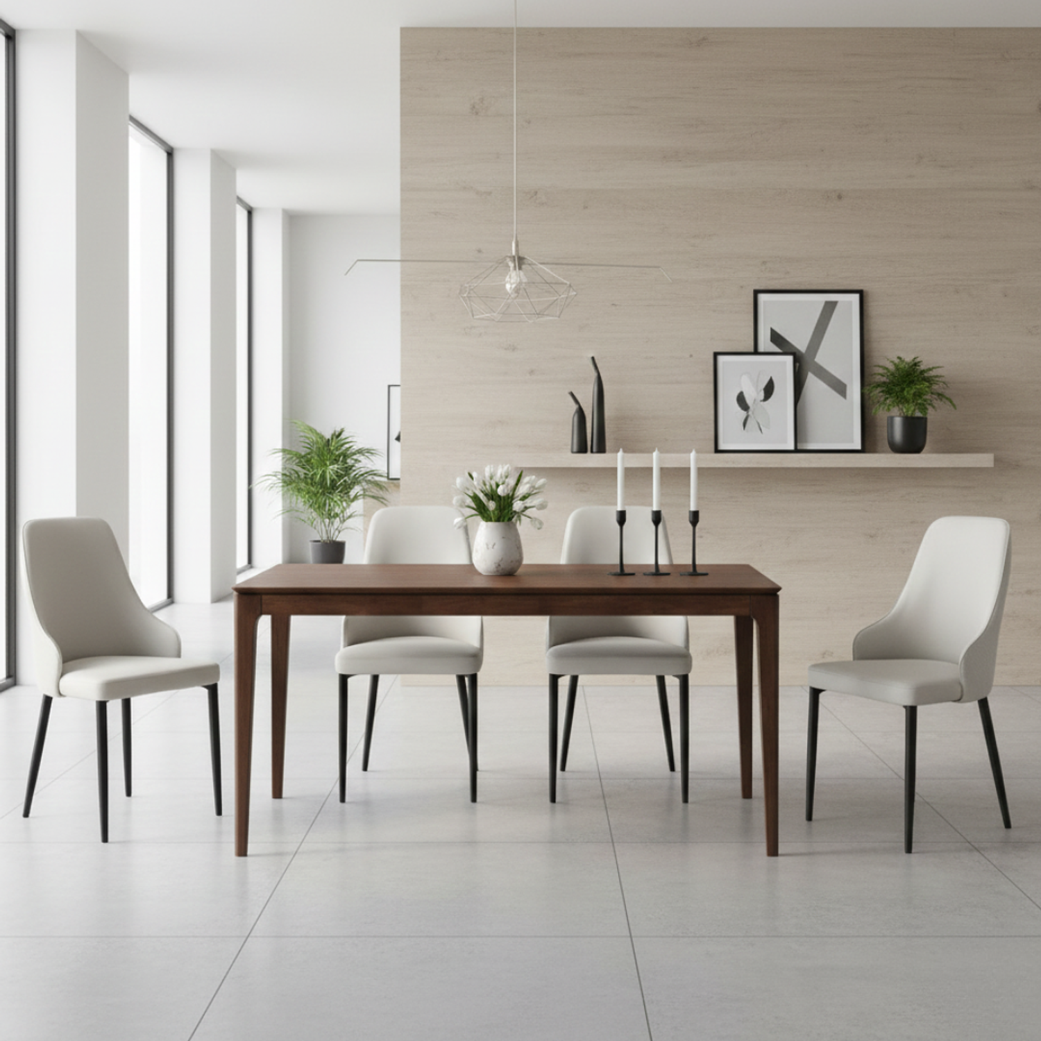 Juego de Comedor Moderno de Madera de 4 y 6 Sillas Tapizada  1