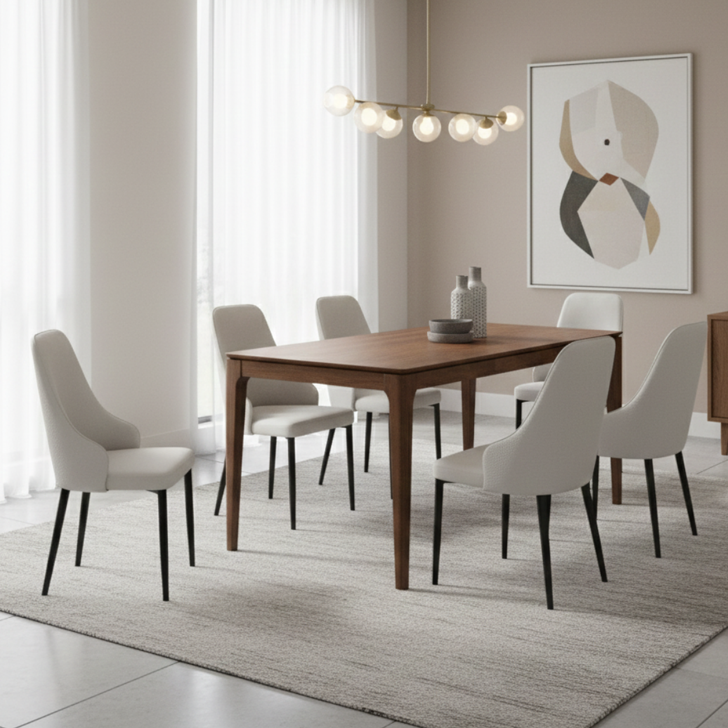 Juego de Comedor Moderno de Madera de 4 y 6 Sillas Tapizada  3