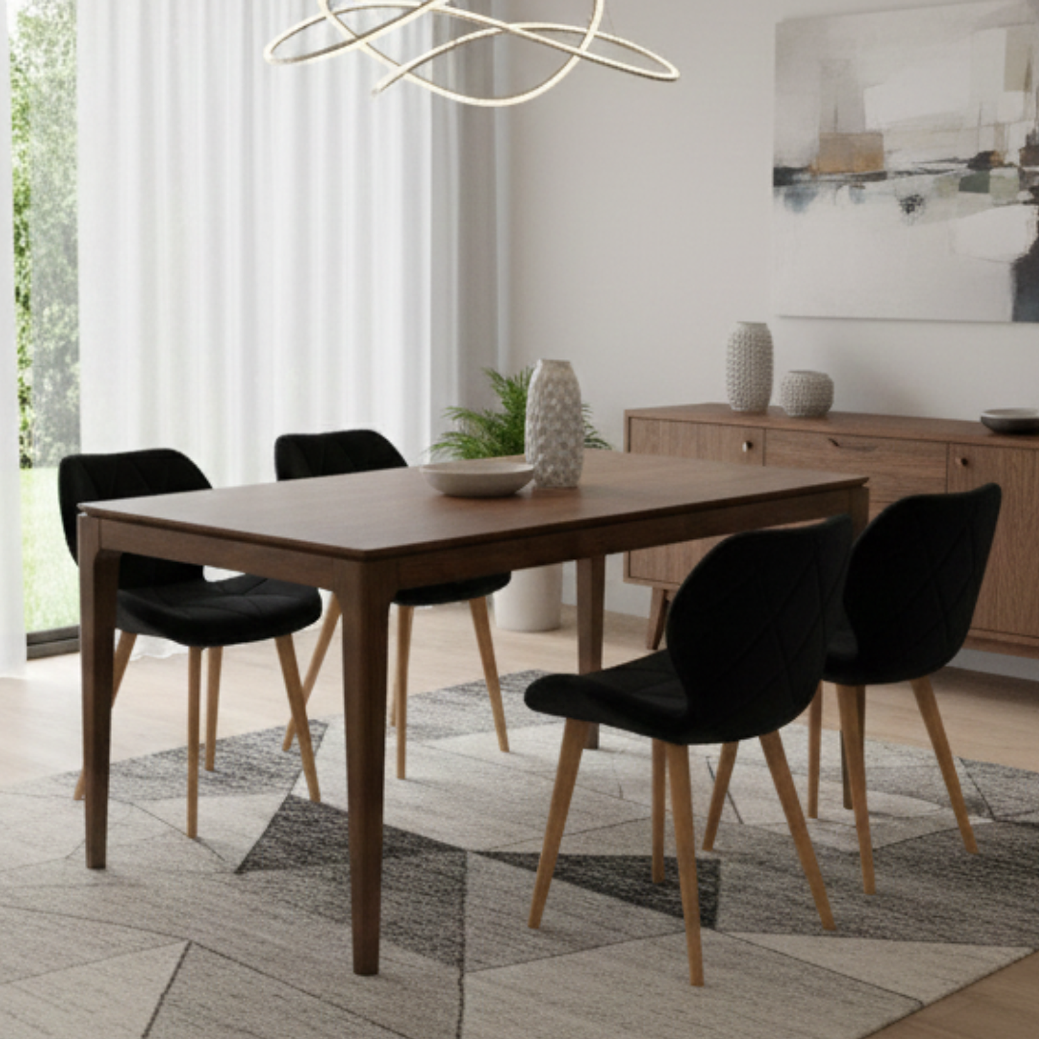 Juego de Comedor Mariposa Negro de 4 Sillas  1