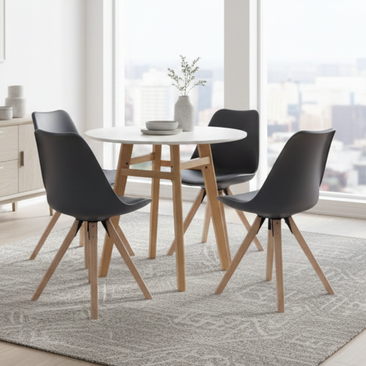 Comedor Nordic y 4 Sillas Tulip 100cm Diámetro MDF 5