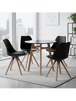Comedor Nordic y 4 Sillas Tulip 100cm Diámetro MDF