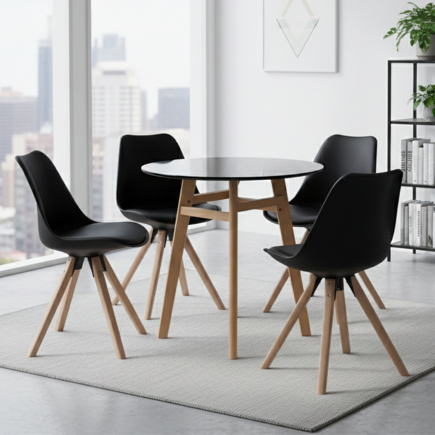 Comedor Nordic y 4 Sillas Tulip 100cm Diámetro MDF 1