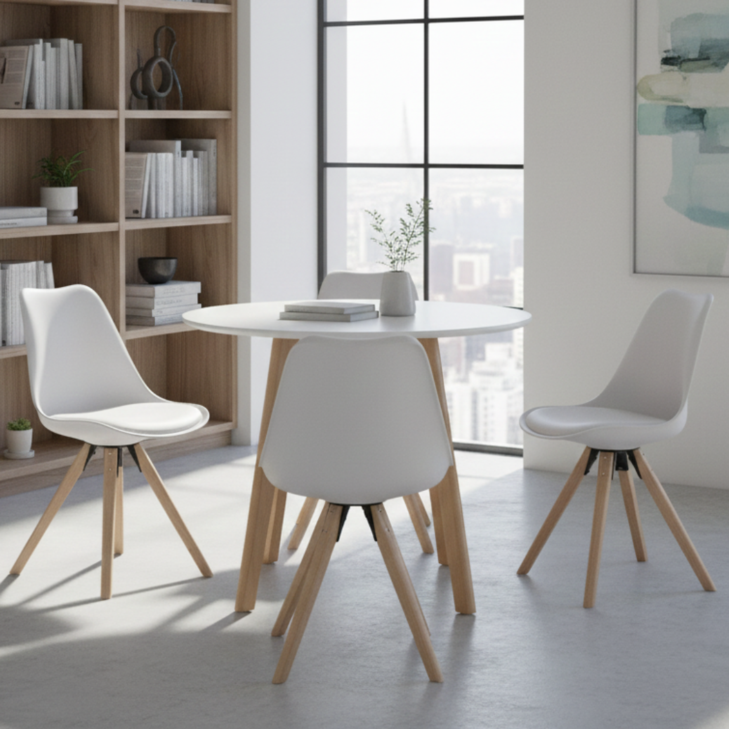 Comedor Nordic y 4 Sillas Tulip 100cm Diámetro MDF 8