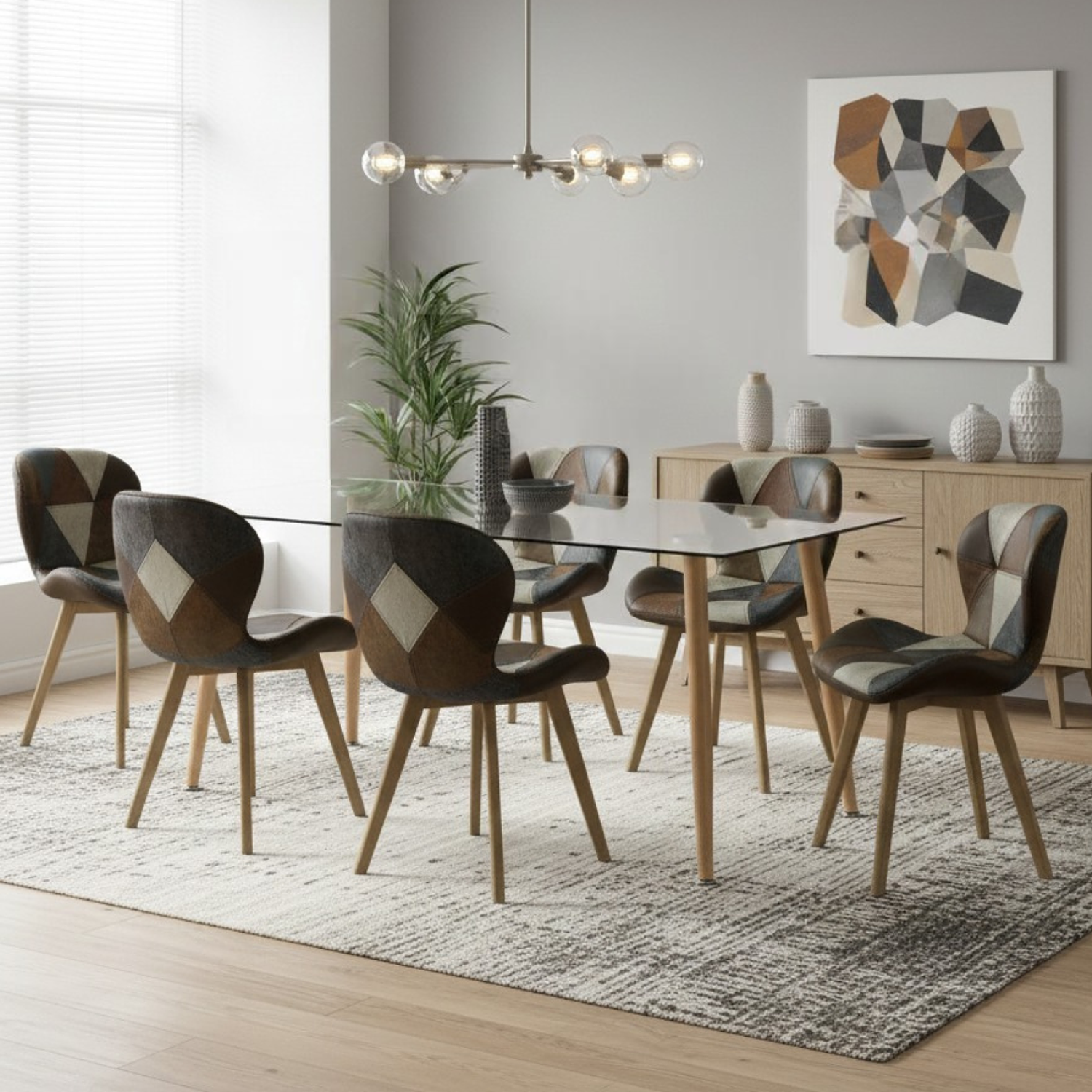 Comedor de Vidrio rectangular y 6 Sillas Mariposa Davinci 120*80  1