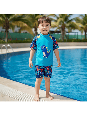 Traje de Baño Para Niño 3 Piezas Azul con Gorro