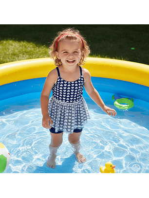 Traje de Baño Vestido Niña Corazones Malla Azul Marino