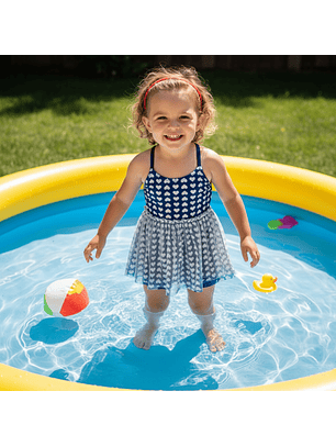 Traje de Baño Vestido Niña Corazones Malla Azul Marino