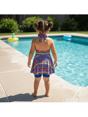 Traje de Baño Vestido para Niña Estampado con Short Integrado