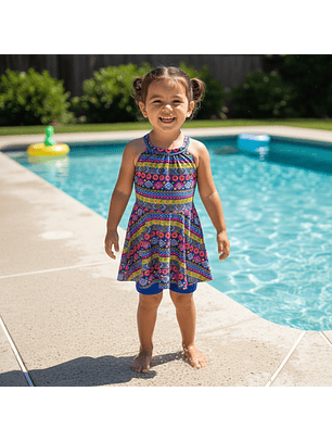 Traje de Baño Vestido para Niña Estampado con Short Integrado