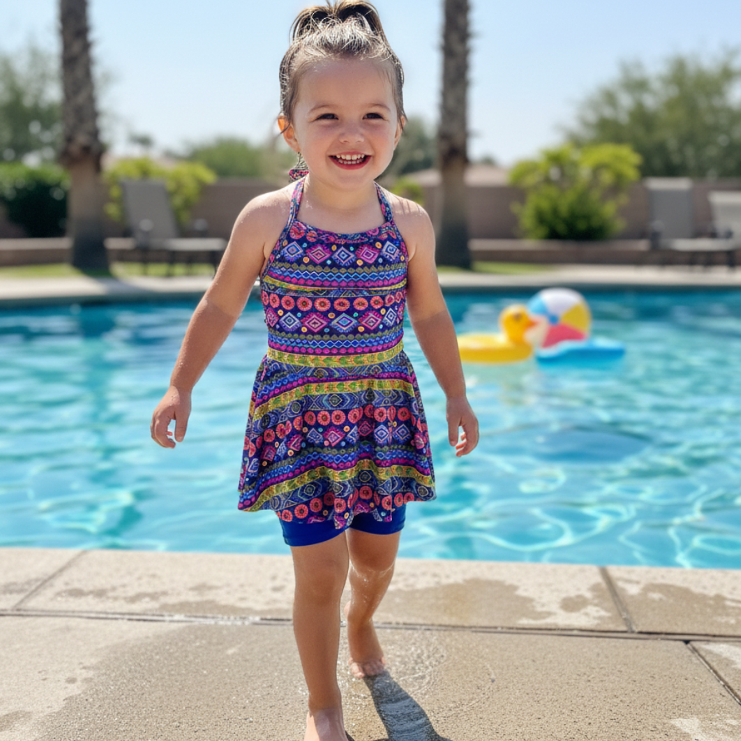 Traje de Baño Vestido para Niña Estampado con Short Integrado 6