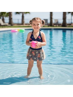 Traje de Baño para Niñas con Tul y Top