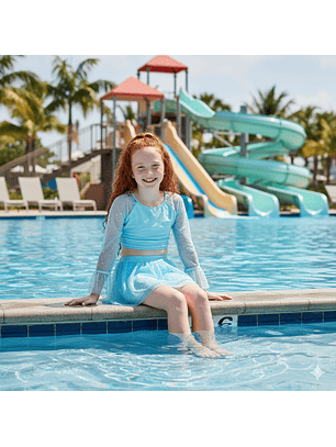 Traje de Baño para Niñas 2 Piezas Mangas Largas de Tul y Lentejuelas 