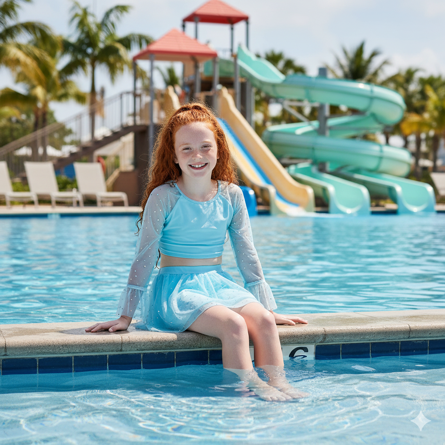 Traje de Baño para Niñas 2 Piezas Mangas Largas de Tul y Lentejuelas  1